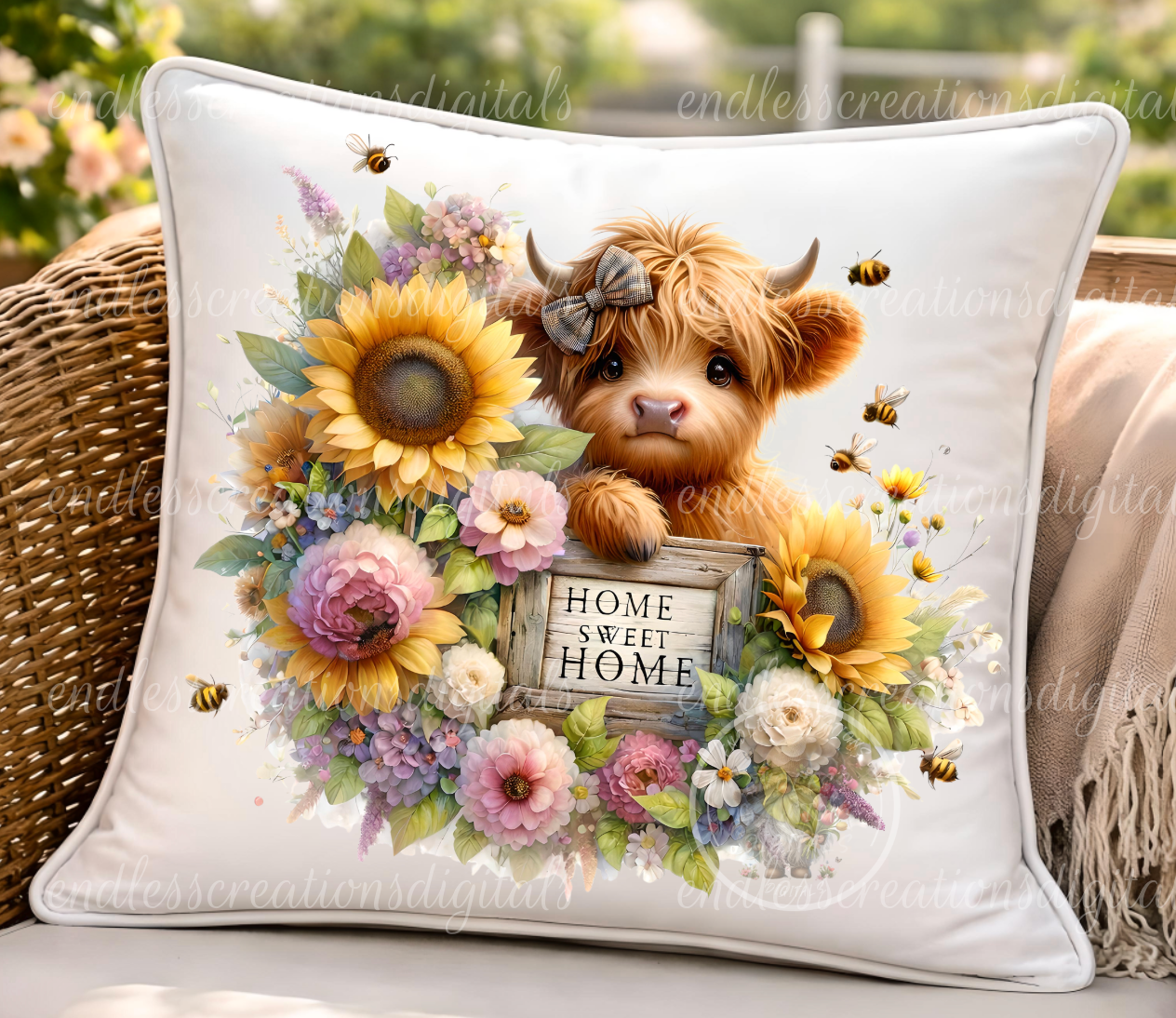 FLORAL HIGHLAND COW ROIUND/CLOCK DESIGN BUNDLE OF 4