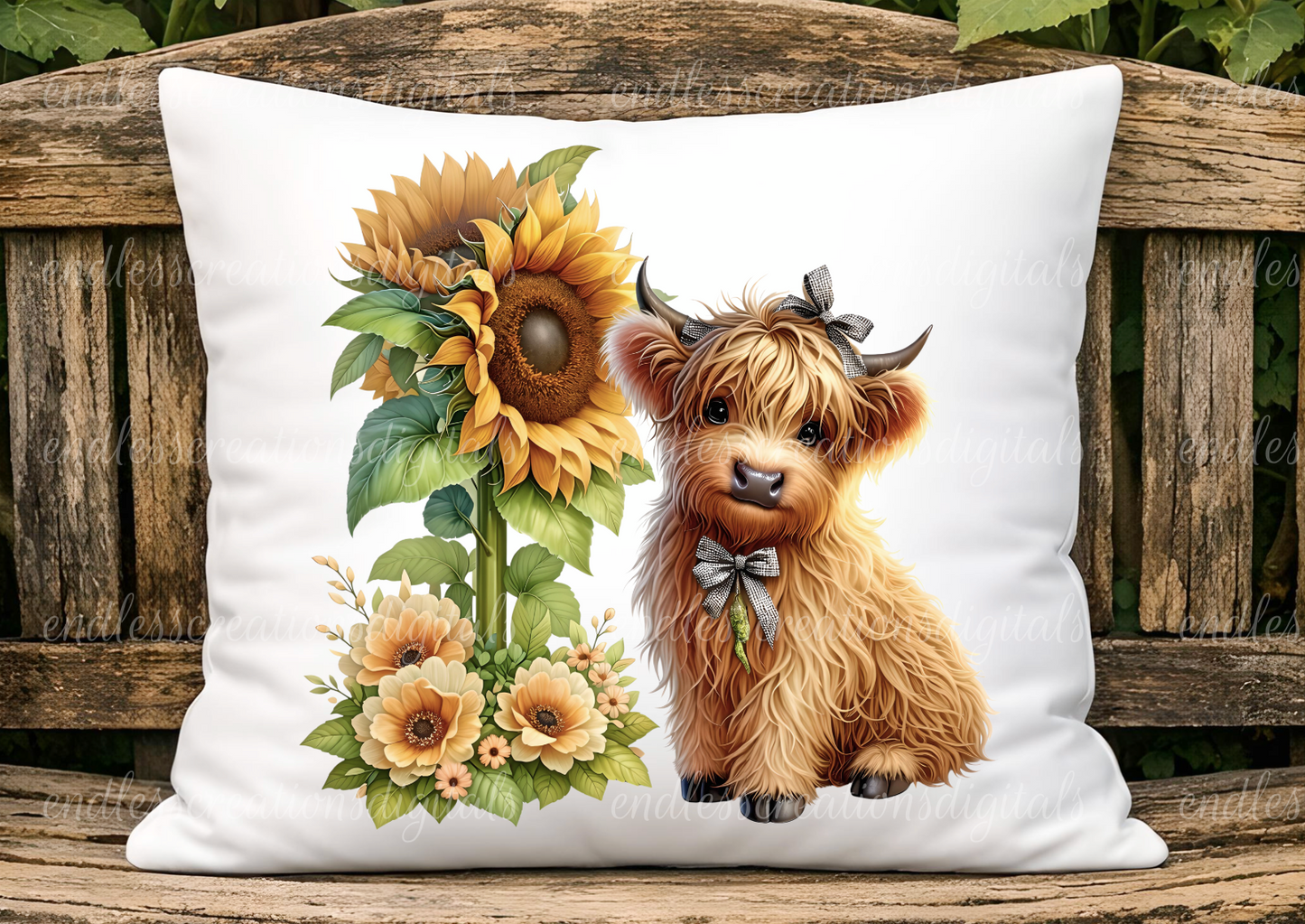 SUNFLOWER HIGHLAND COW ROUND/CLOCK DESIGN BUNDLE OF 3