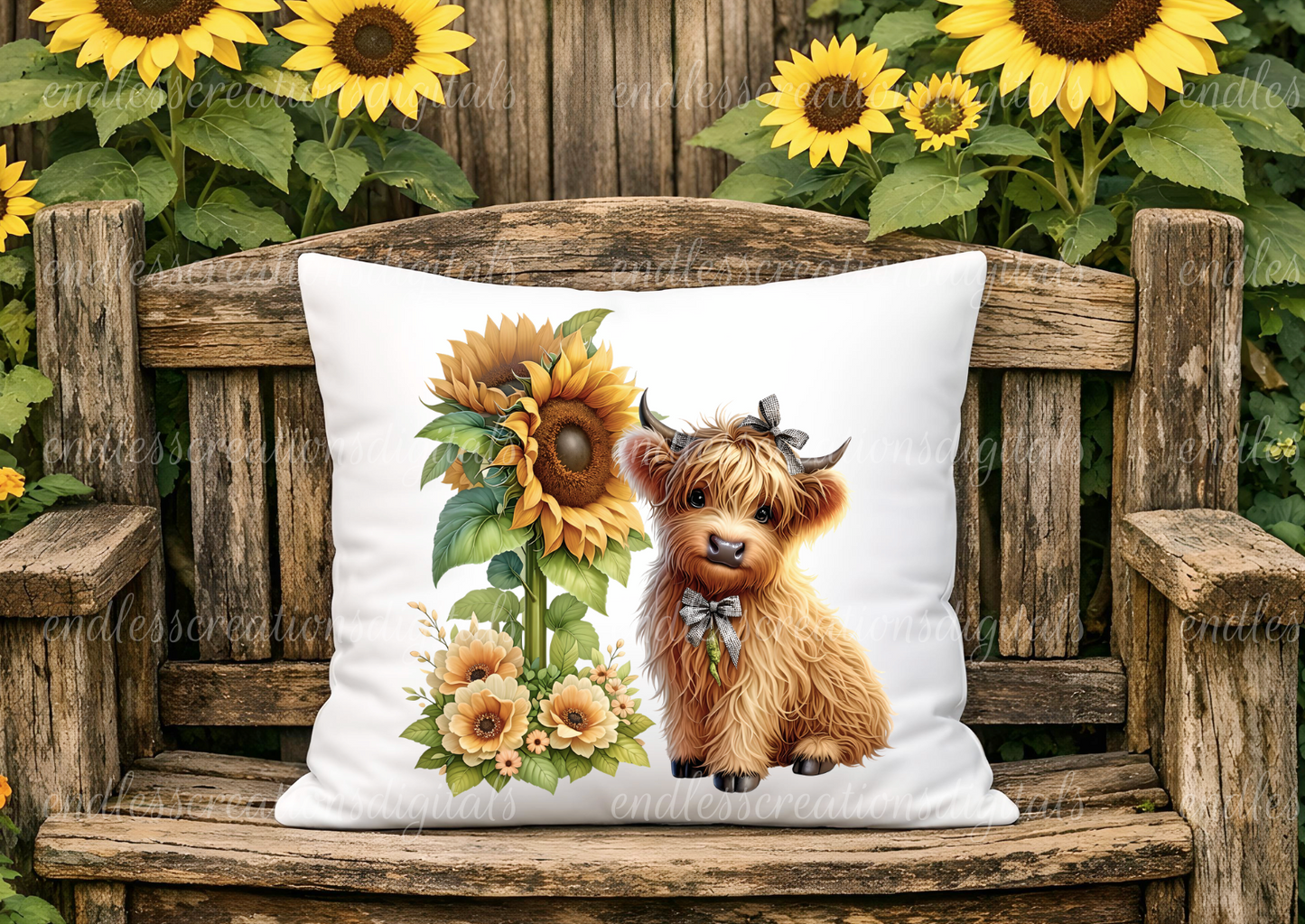 SUNFLOWER HIGHLAND COW ROUND/CLOCK DESIGN BUNDLE OF 3