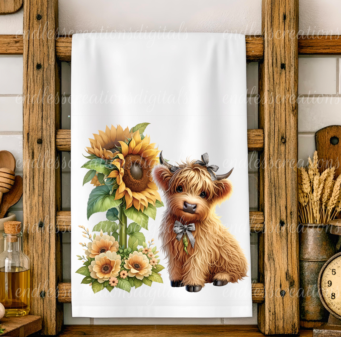 SUNFLOWER HIGHLAND COW ROUND/CLOCK DESIGN BUNDLE OF 3