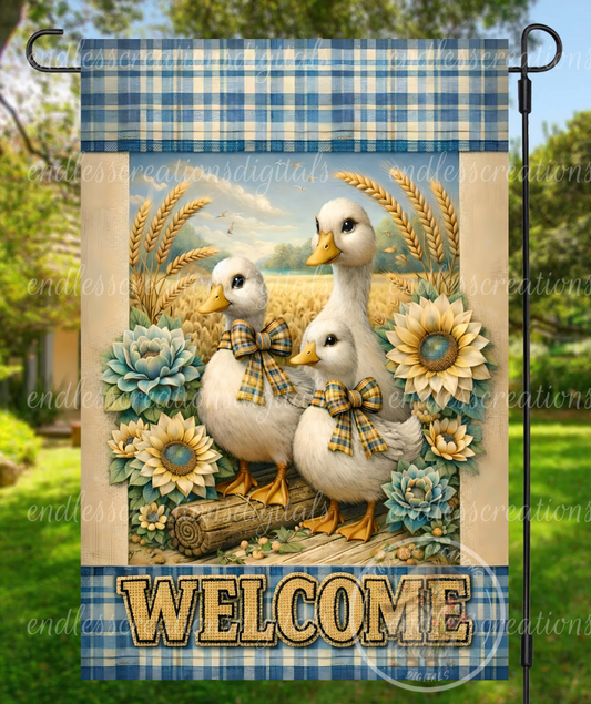 WELCOME SUMMER FLORAL WHITE GEESE