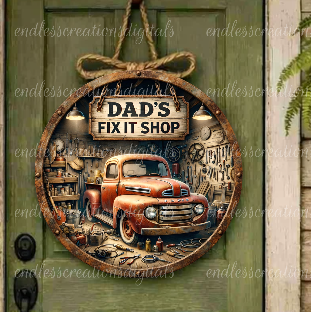FATHERS DAY OLD TRUCK FIX IT SHOP ROUND/CLOCK DESIGN BUNDLE OF 5