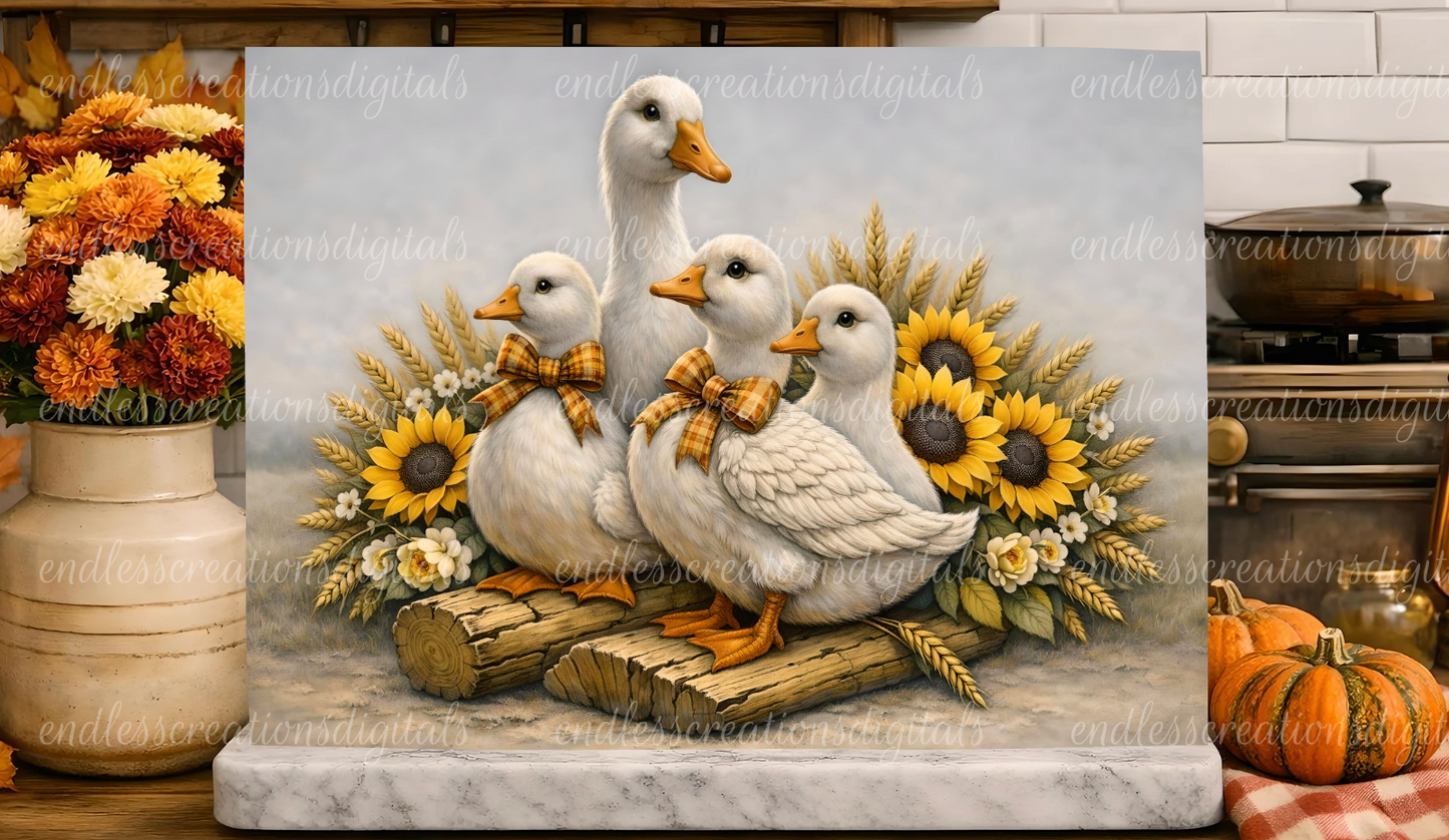 FALL SUNFLOWER GOOSE FAMILY BUNDLE OF 4 WITH CLOCK DESIGN