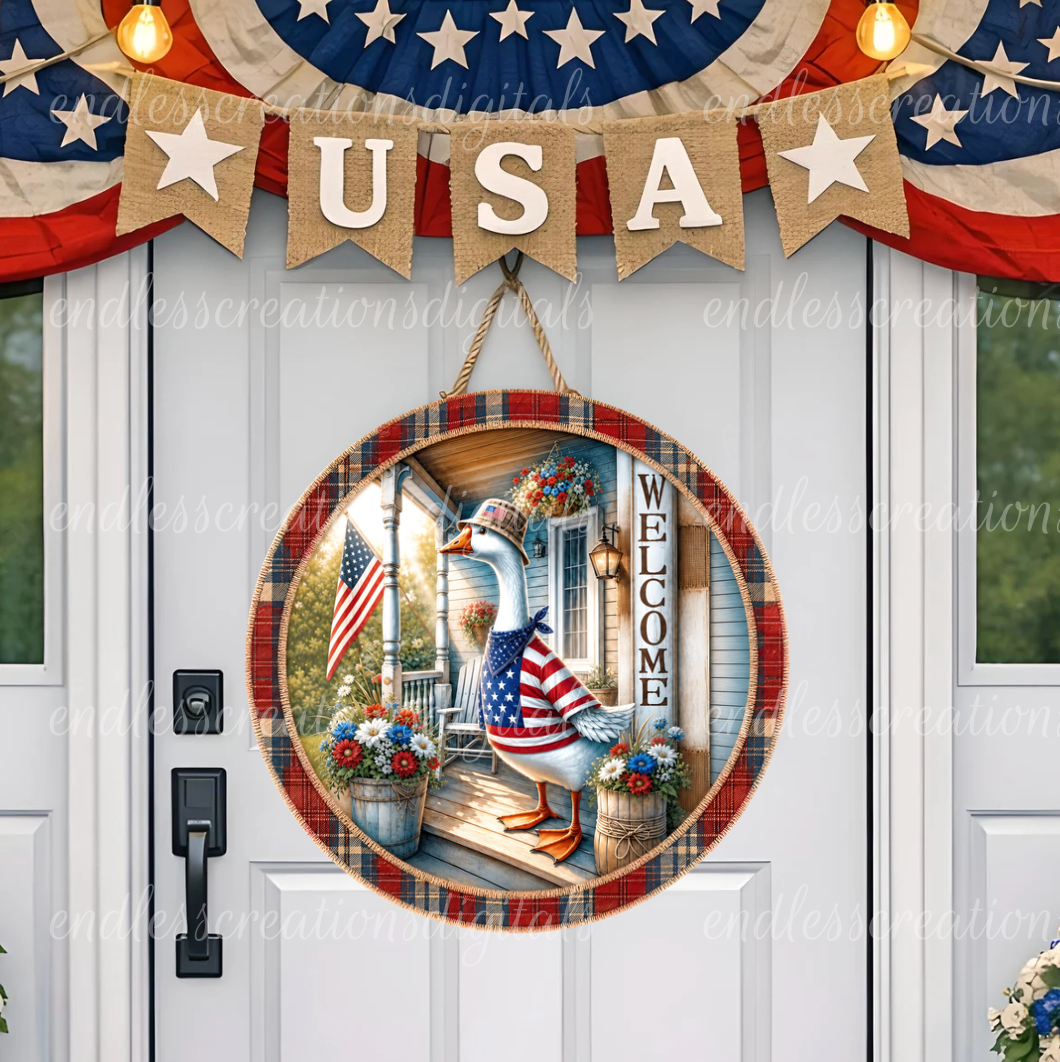 AMERICAN PORCH GOOSE GARDEN FLAG AND MATCHING ROUND