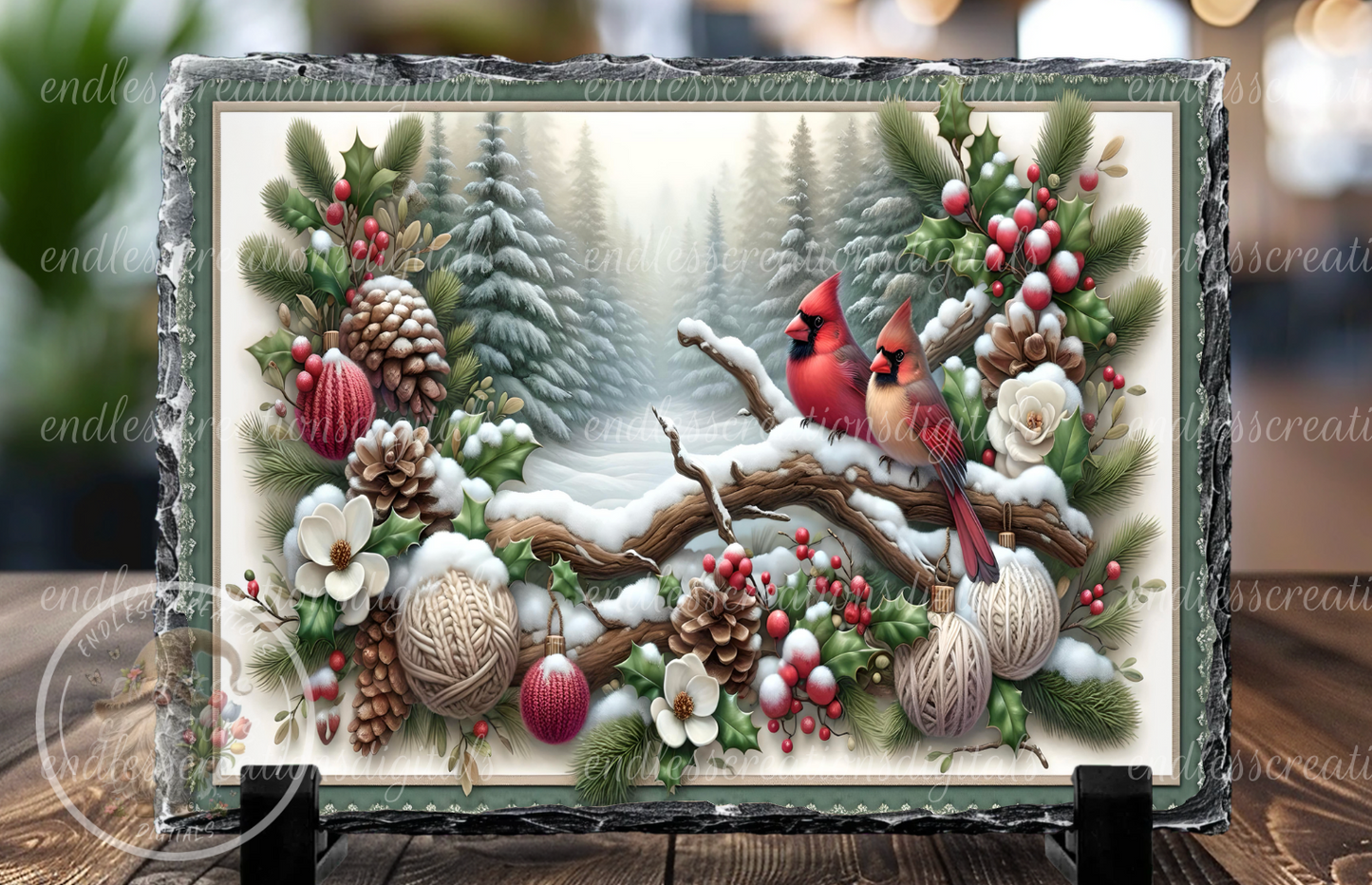 WINTER FLORAL CARDINALS RECTANGLE