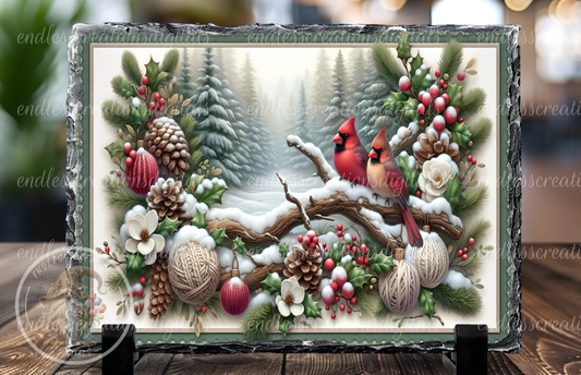 WINTER FLORAL CARDINALS RECTANGLE