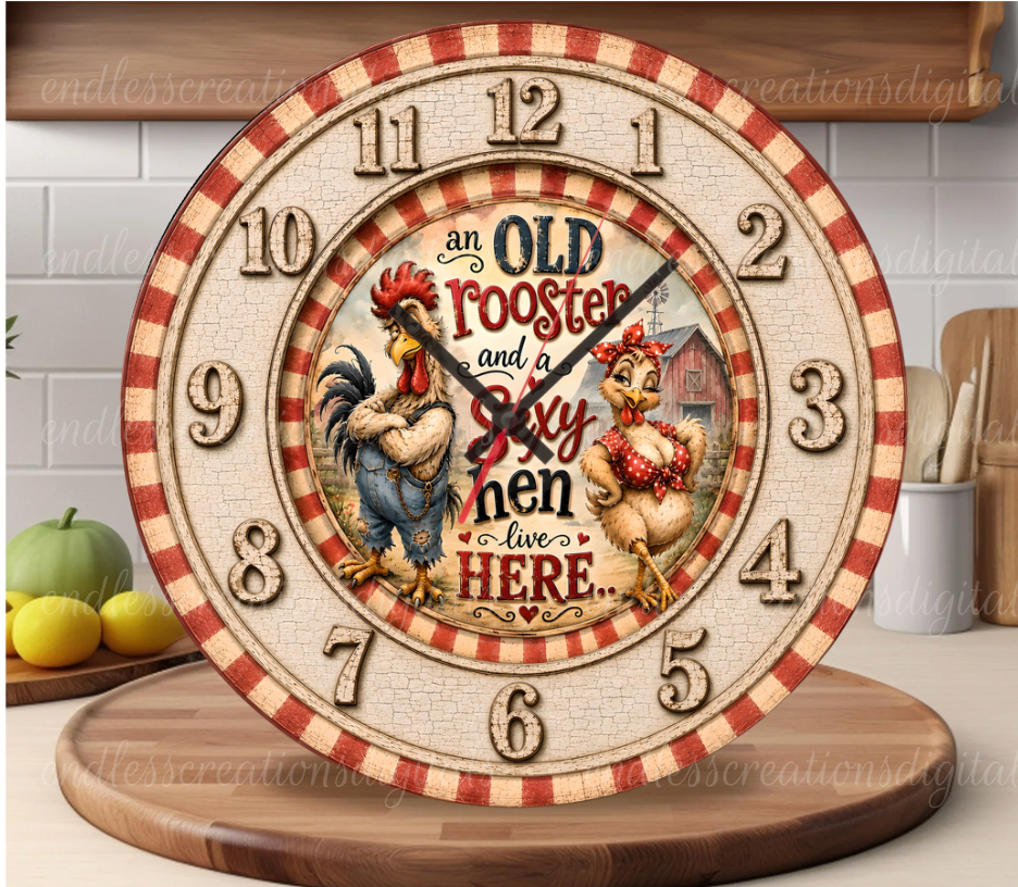 OLD ROOSTER SEXY HEN ROUND/ CLOCK DESIGN  BUNDLE OF 5
