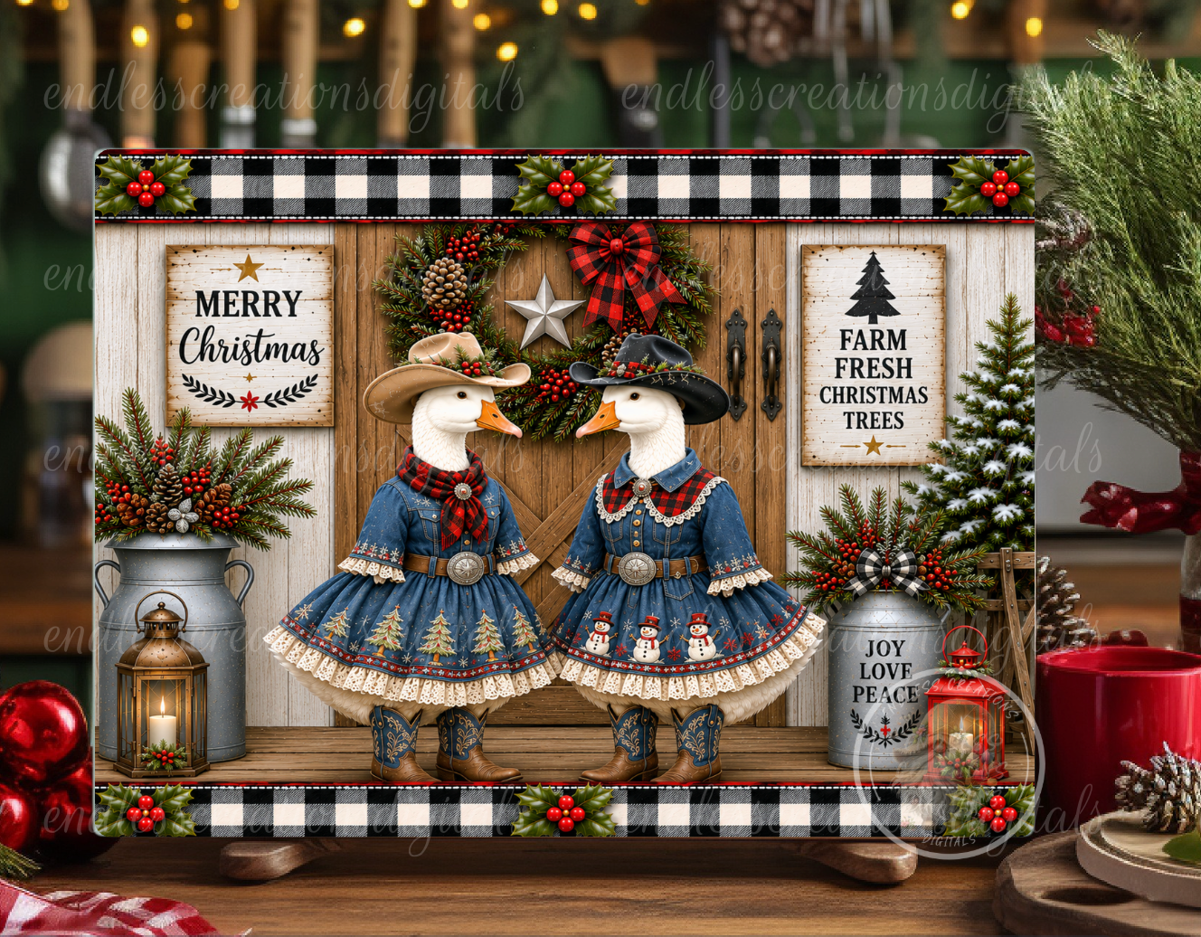 COWGIRL CHRISTMAS GOOSE ROUND/GARDEN FLAG BUNDLE OF 3