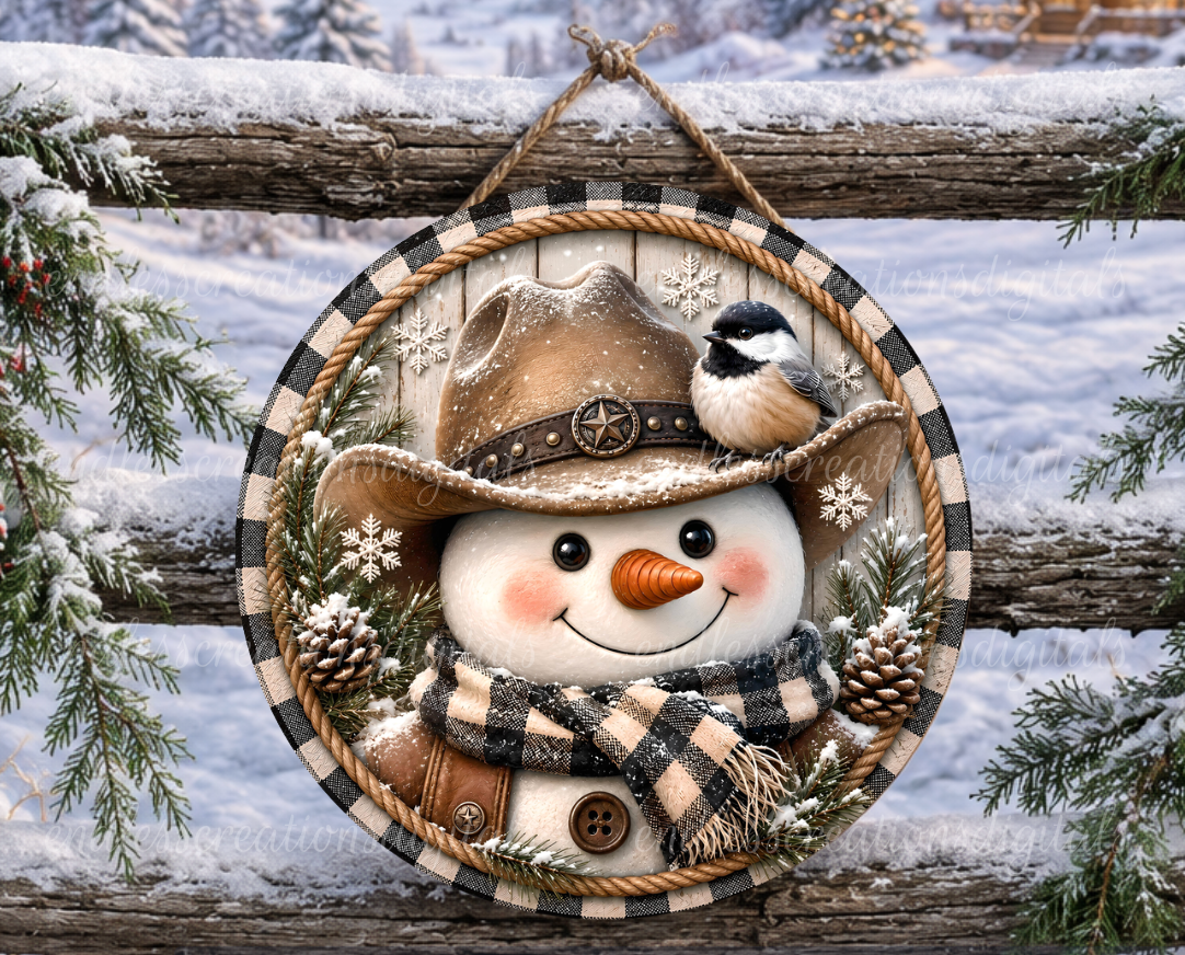 COWBOY WINTER SNOWMAN ROUND ONLY