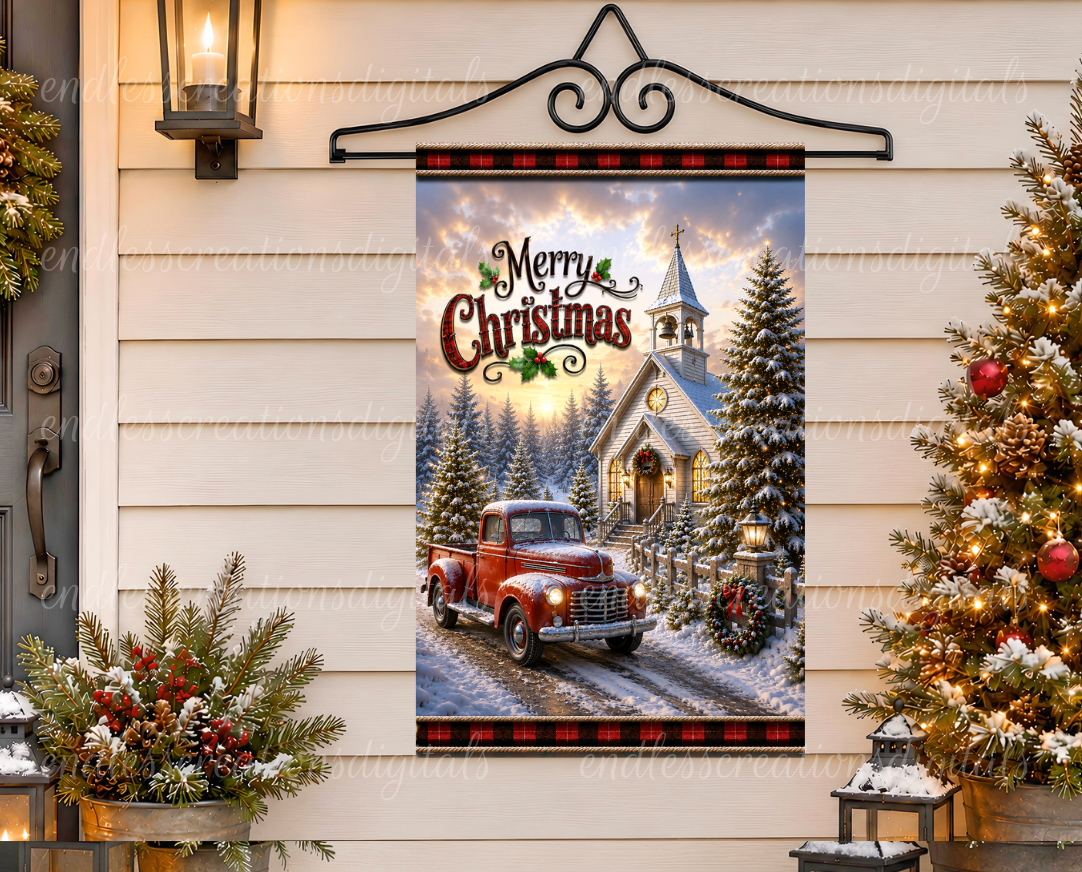 CHRISTMAS RED TRUCK CHURCH BUNDLE OF 4