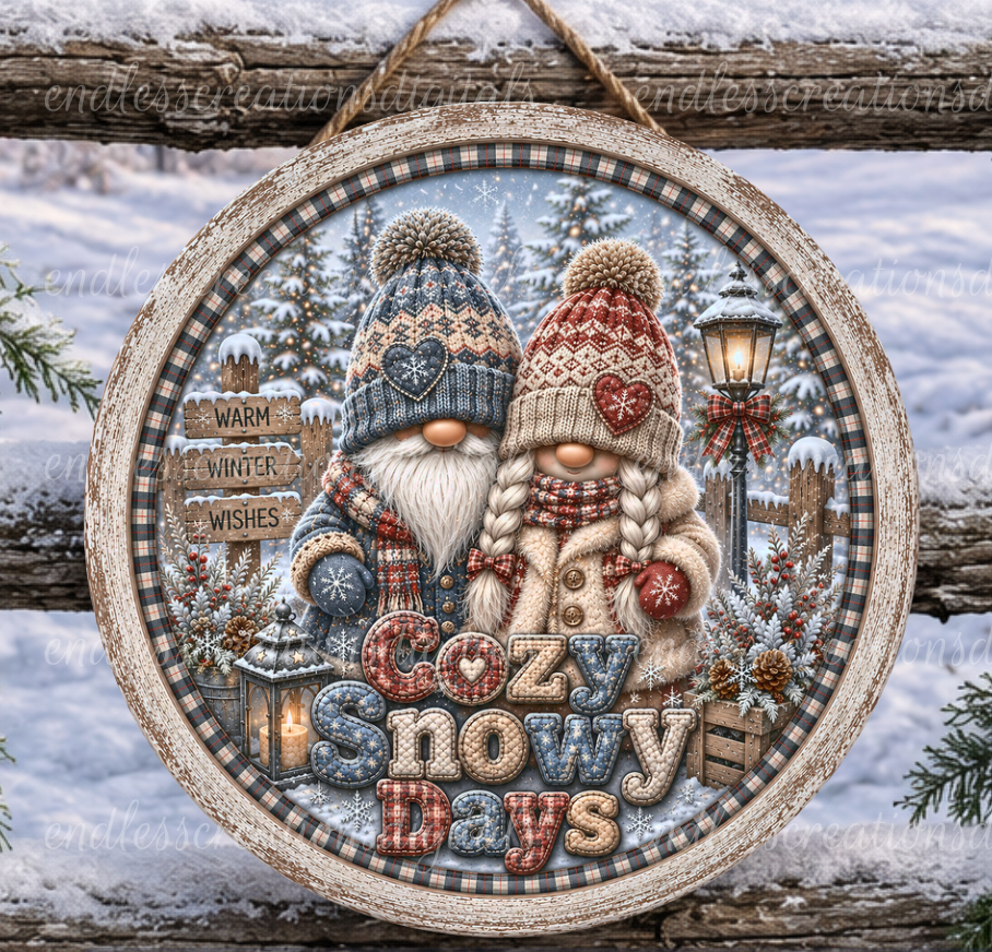 SNOWY DAYS GNOME COUPLE ROUND