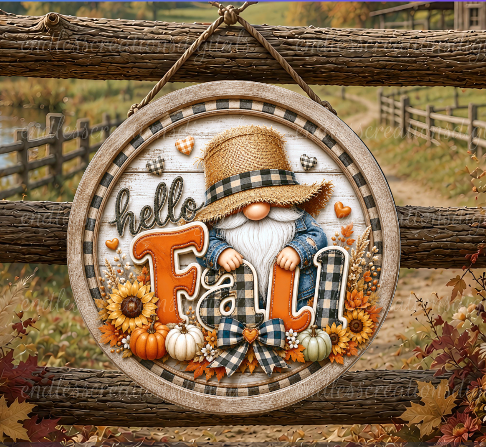 HELLO FALL GNOME ROUND ONLY