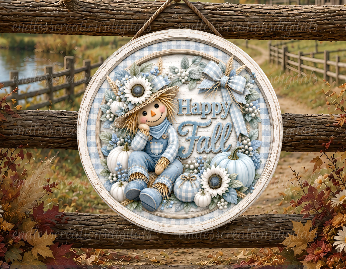 BLUE HELLO FALL SCARECROW ROUND