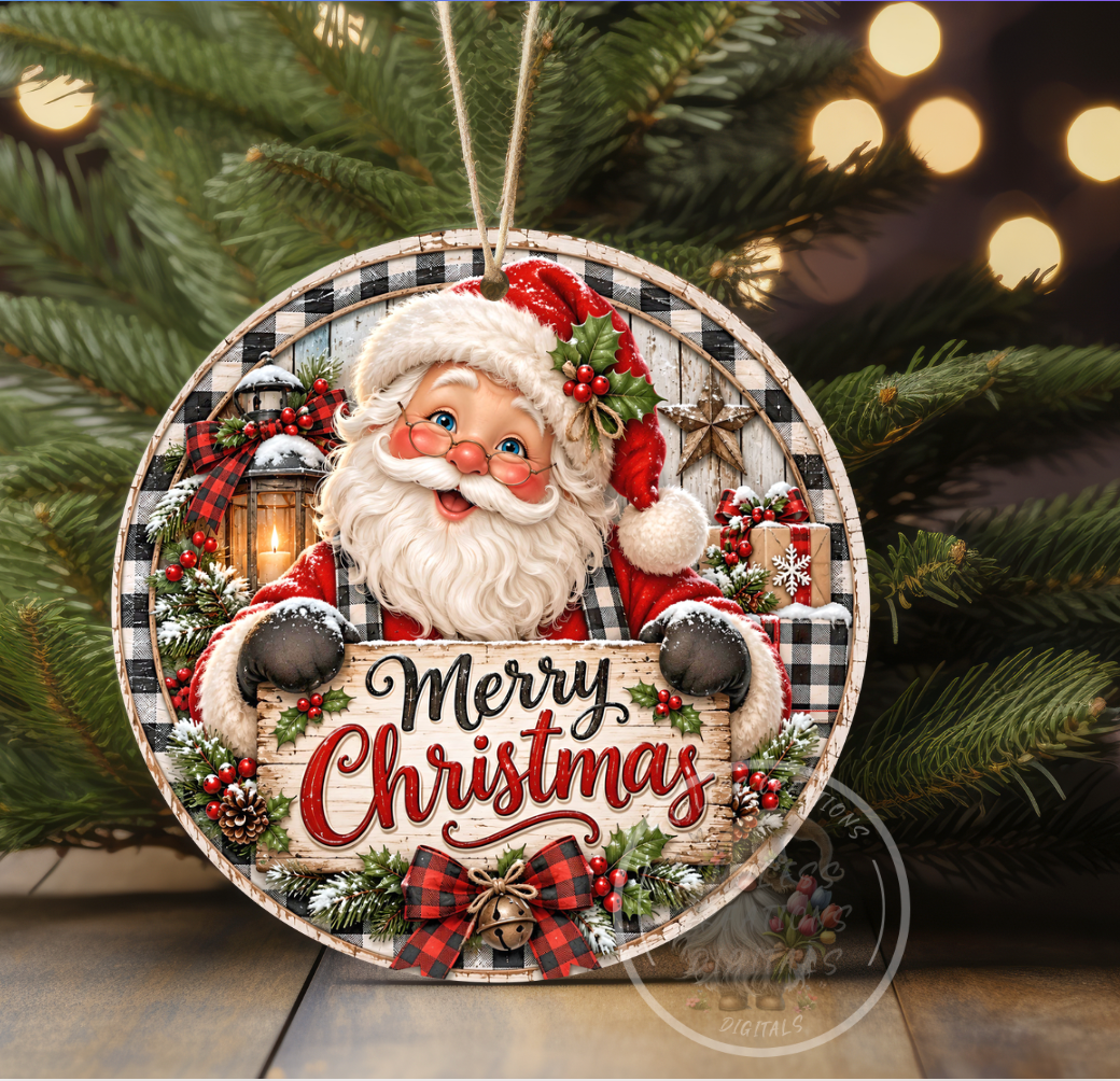 MERRY CHRISTMAS RETRO SANTA ROUND ONLY