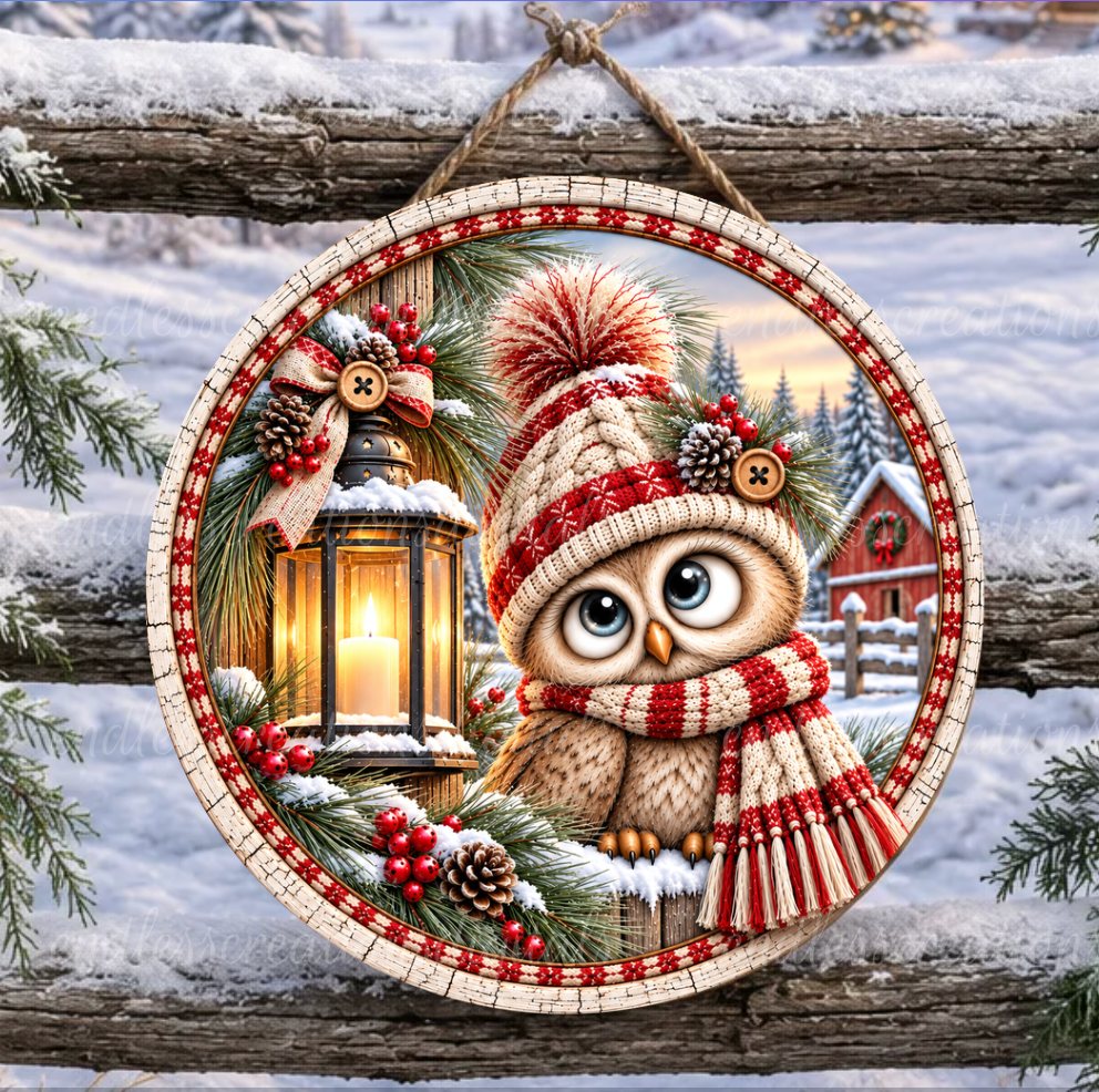 RED CHRISTMAS OWL ROUND ONLY