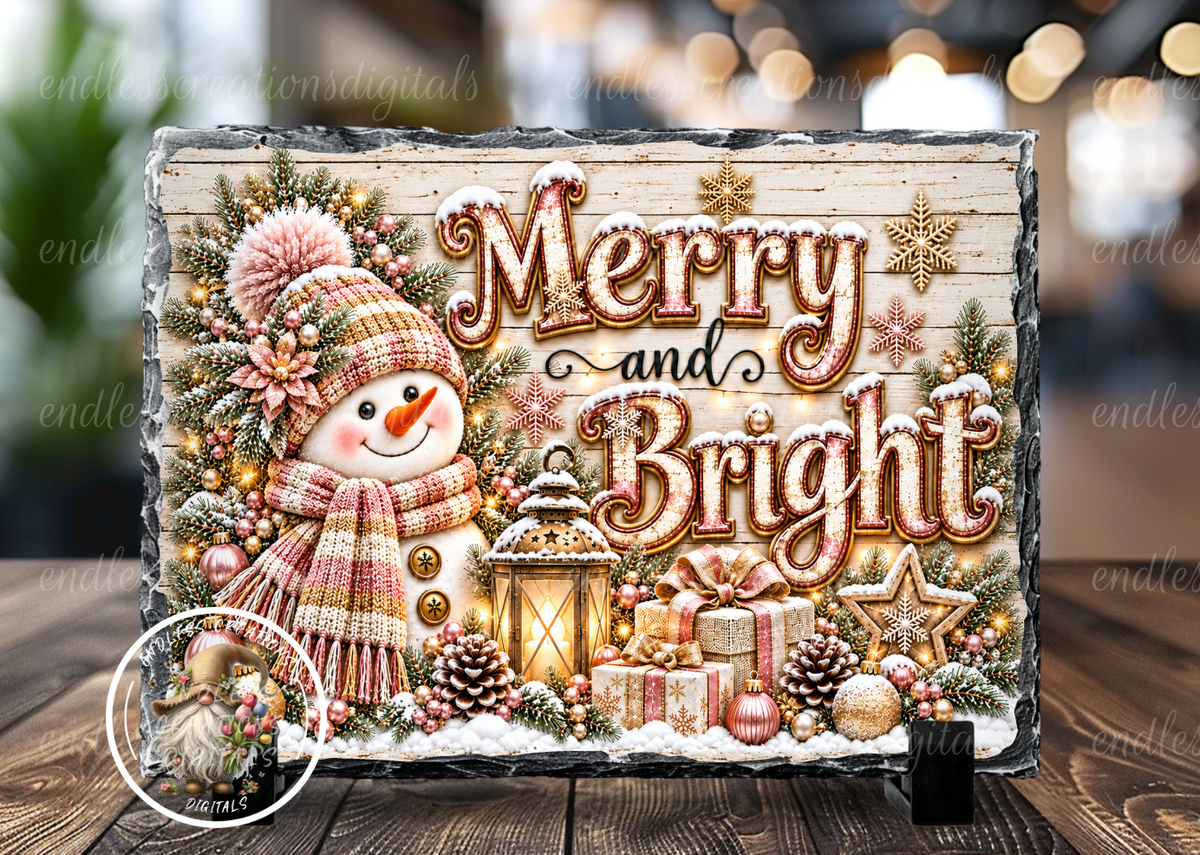 ROSE GOLD MERRY AND BRIGHT CUTTING BOARD/SLATE DESIGN