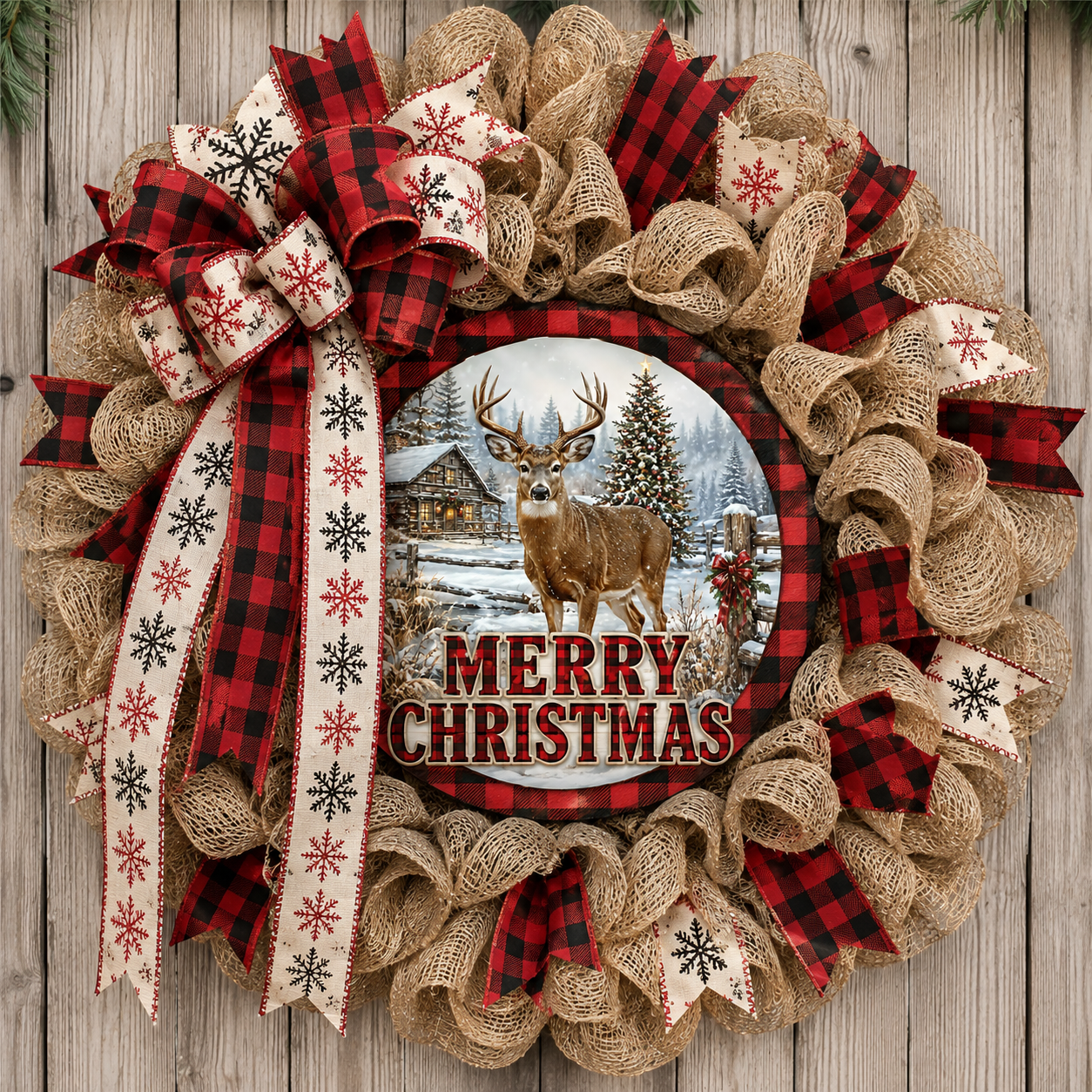 MERRY CHRISTMAS DEER ROUND/GARDEN FLAG BUNDLE OF 2