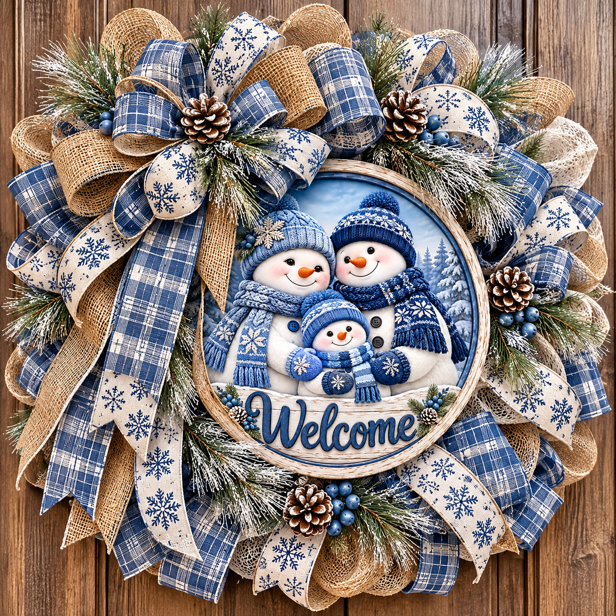 BLUE WELCOME SNOWMAN ROUND ONLY