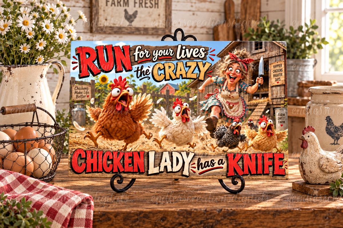 CRAZY CHICKEN LADY CUTTING BOARD DESIGN