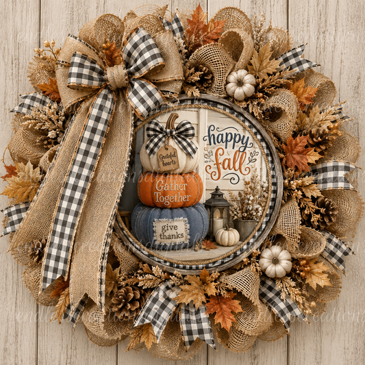 HAPPY FALL STACKED PUMPKINS ROUND ONLY