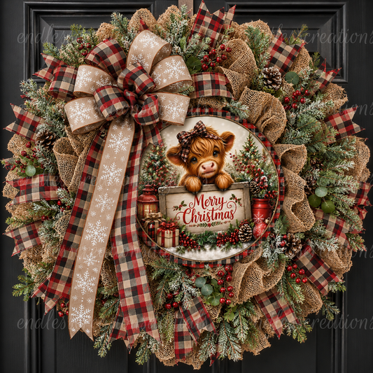 MERRY CHRISTMAS HIGHLAND COW ROUND