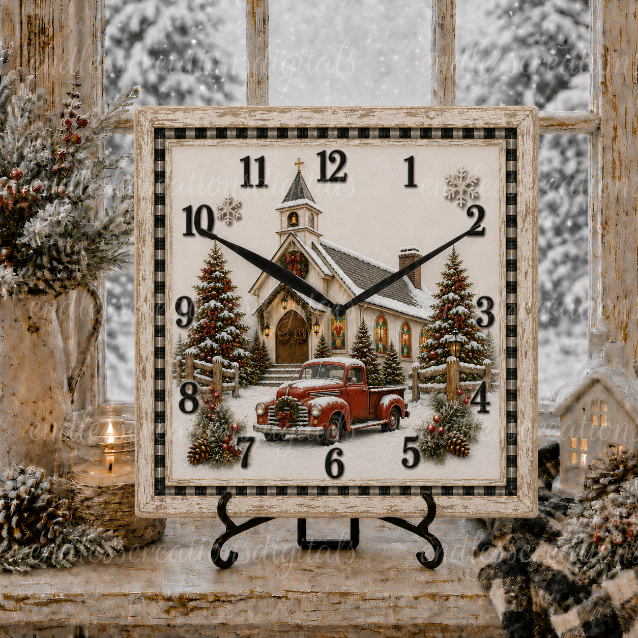 CHRISTMAS CHURCH SQUARE CLOCK DESIGN