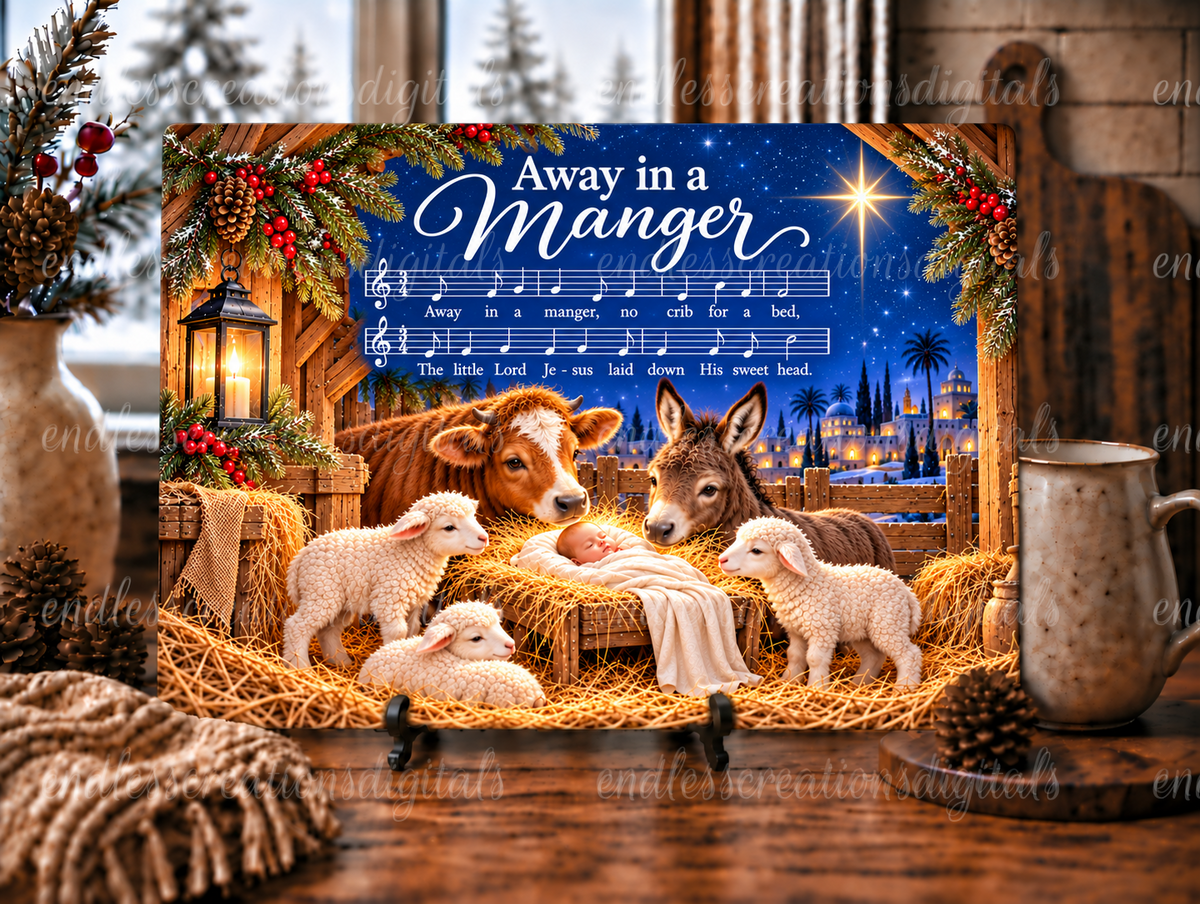 AWAY IN A MANGER CUTTING BOARD/SLATE DESIGN
