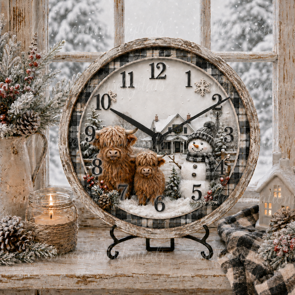 WINTER HIGHLANDS ROUND CLOCK DESIGN