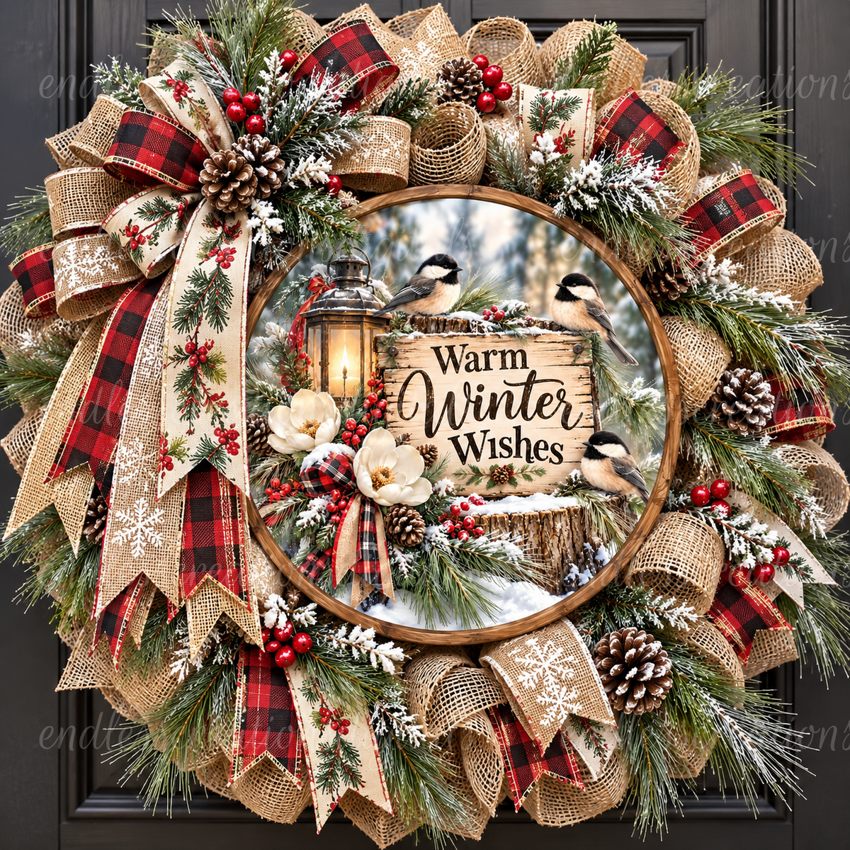 WINTER WISHES CHICKADEES ROUND ONLY