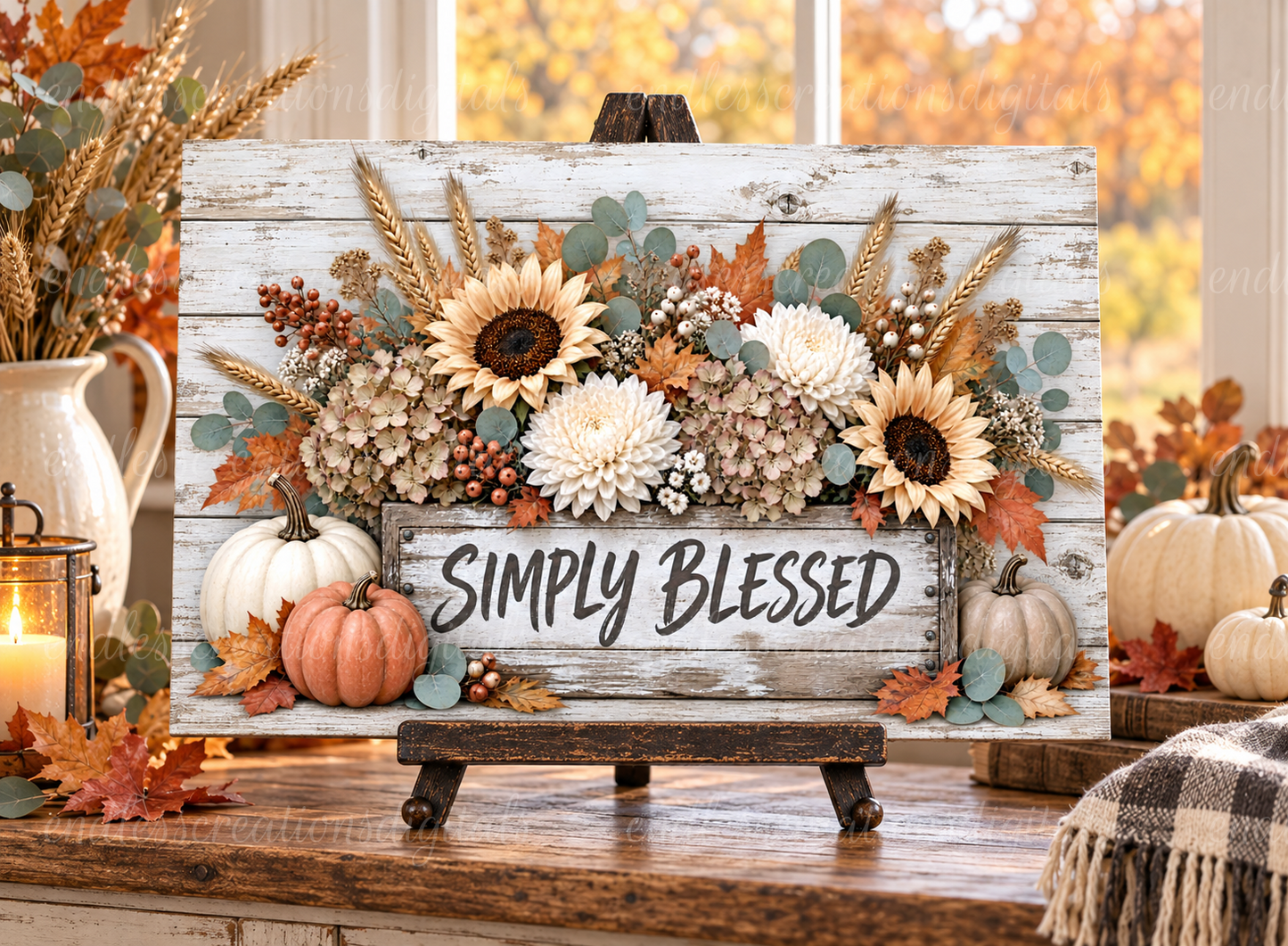 FALL SIMPLY BLESSED CUTTING BOARD/SLATE DESIGN