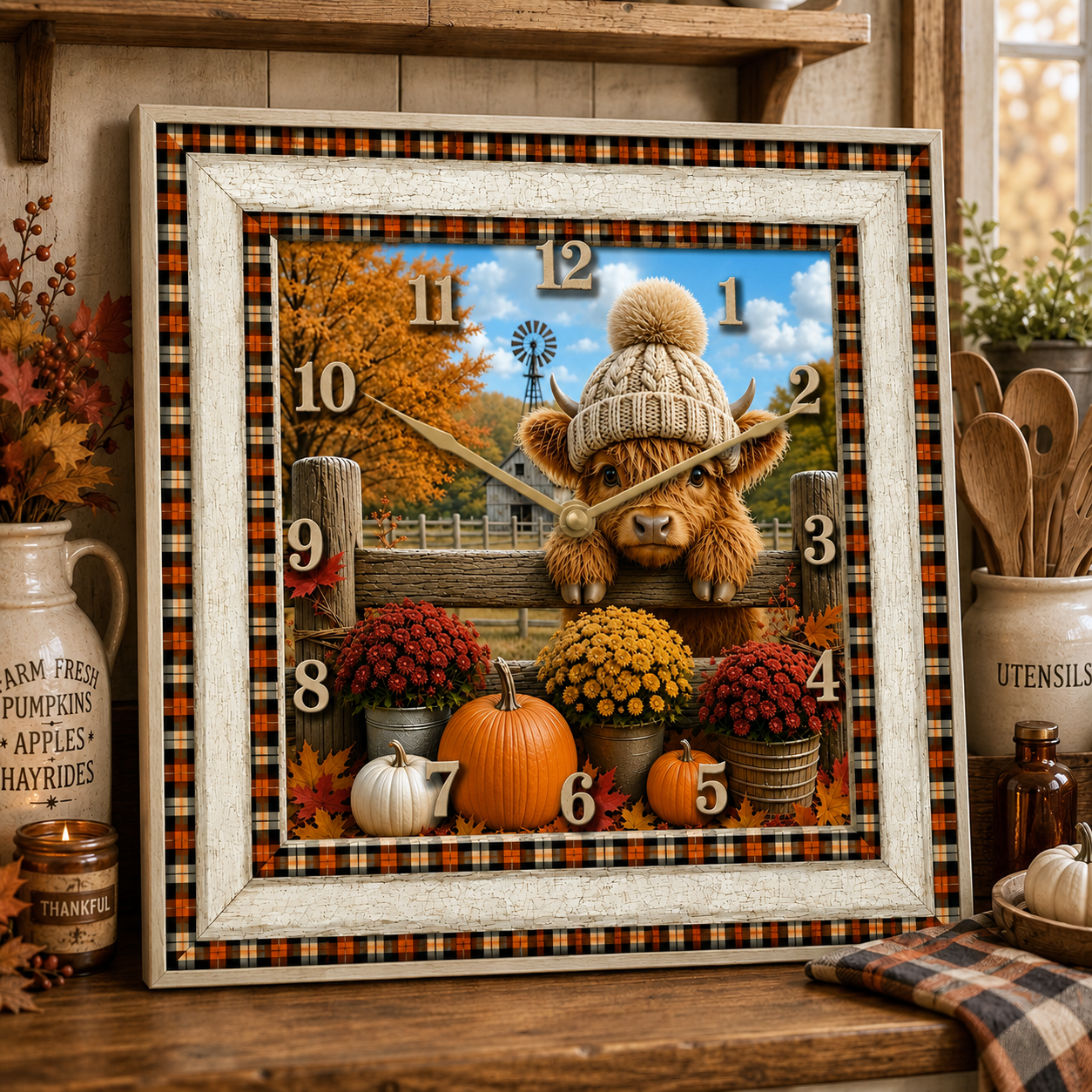 SQUARE HIGHLAND COW FALL CLOCK DESIGN BUNDLE OF 2