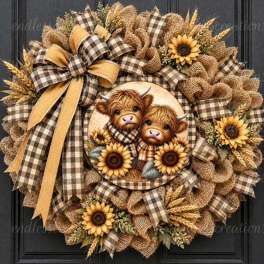 SUNFLOWER HIGHLAND COWS ROUND