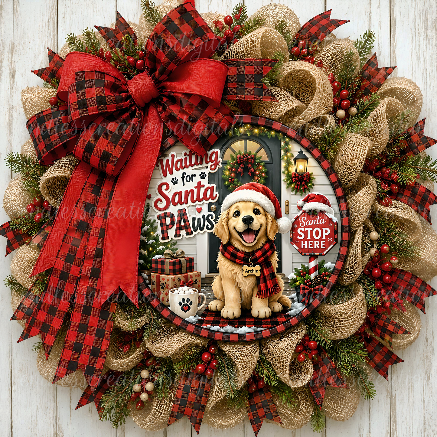 WAITING FOR SANTA PAWS ROUND/GARDEN FLAG BUNDLE OF 2