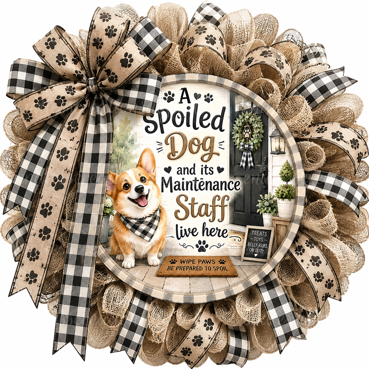 SPOLIED CORGI ROUND/GARDEN FLAG BUNDLE OF 2