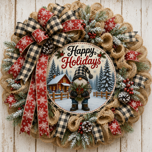 HAPPY HOLIDAYS GNOME ROUND ONLY