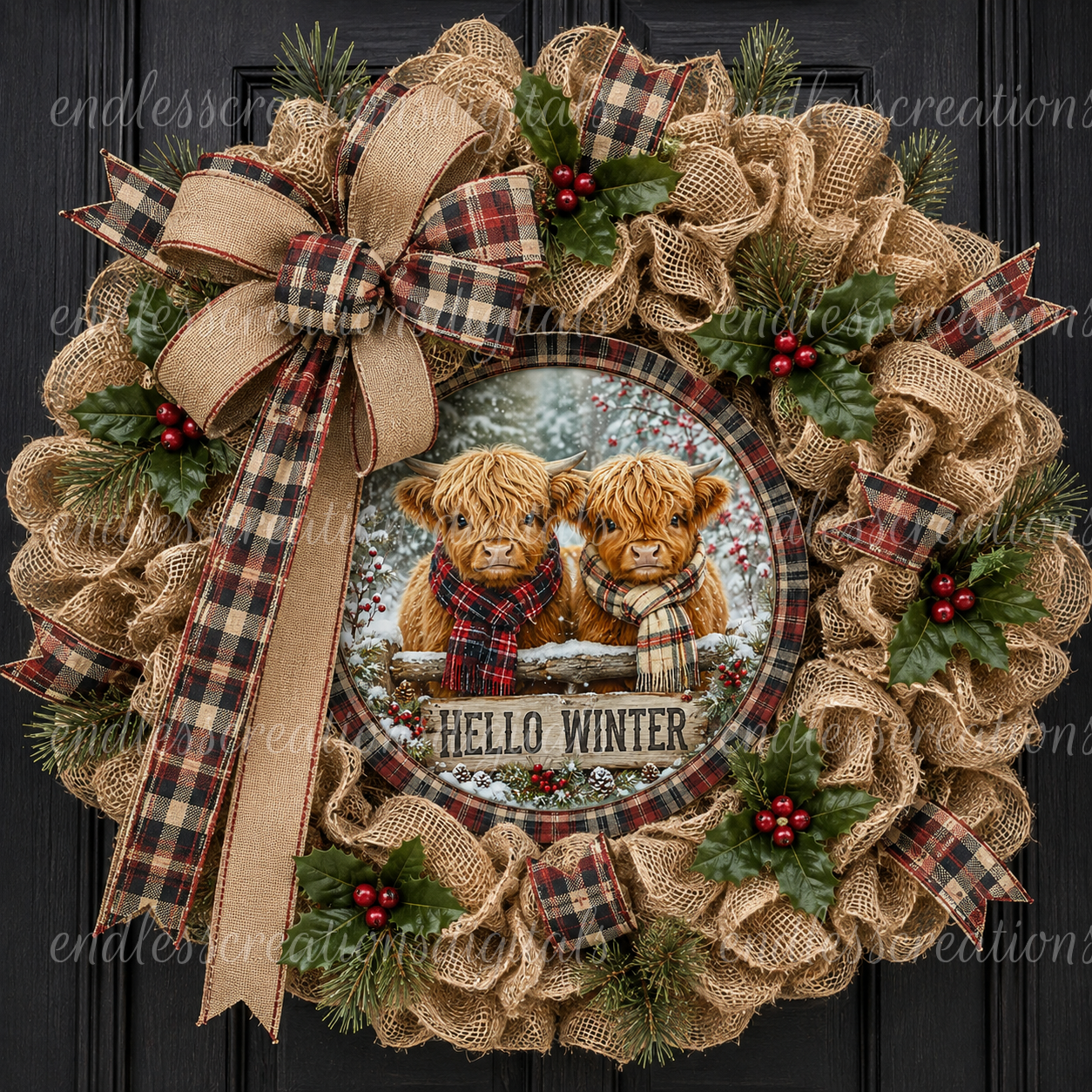 HELLO WINTER HIGHLAND COWS ROUND