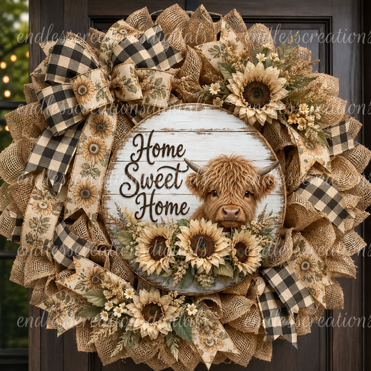 HOME SWEET HOME HIGHLAND ROUND/CLOCK DESIGN BUNDLE OF 4