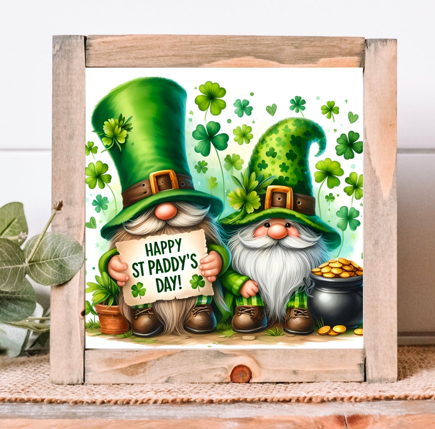ST. PADDYS DAY gnome sublimation 3 high quality png files, including a round and transparent file for sublimation on pillows, door hangers