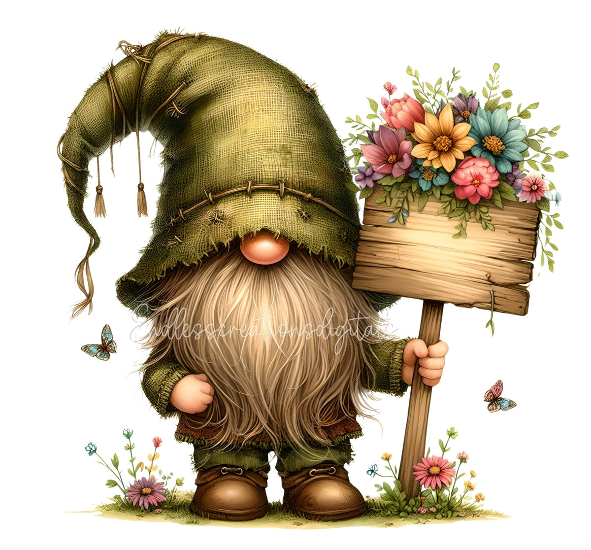 SPRING GNOME SUBLIMATION png, transparent  for sublimation high resolution, 4 files,  1  add your own text