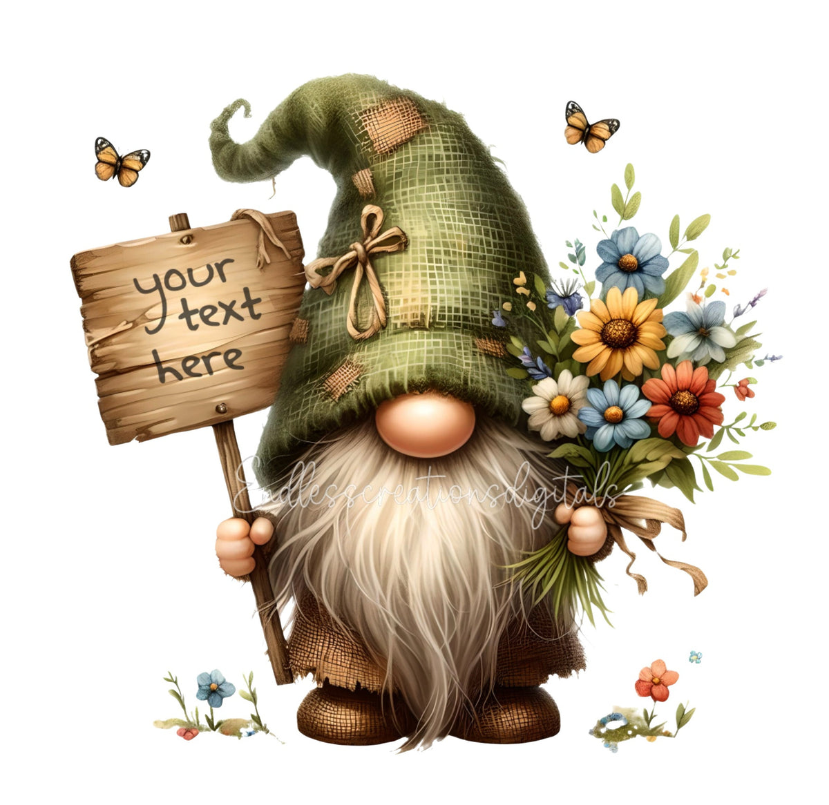 SPRING GNOME SUBLIMATION png, transparent  for sublimation high resolution, 4 files,  1  add your own text