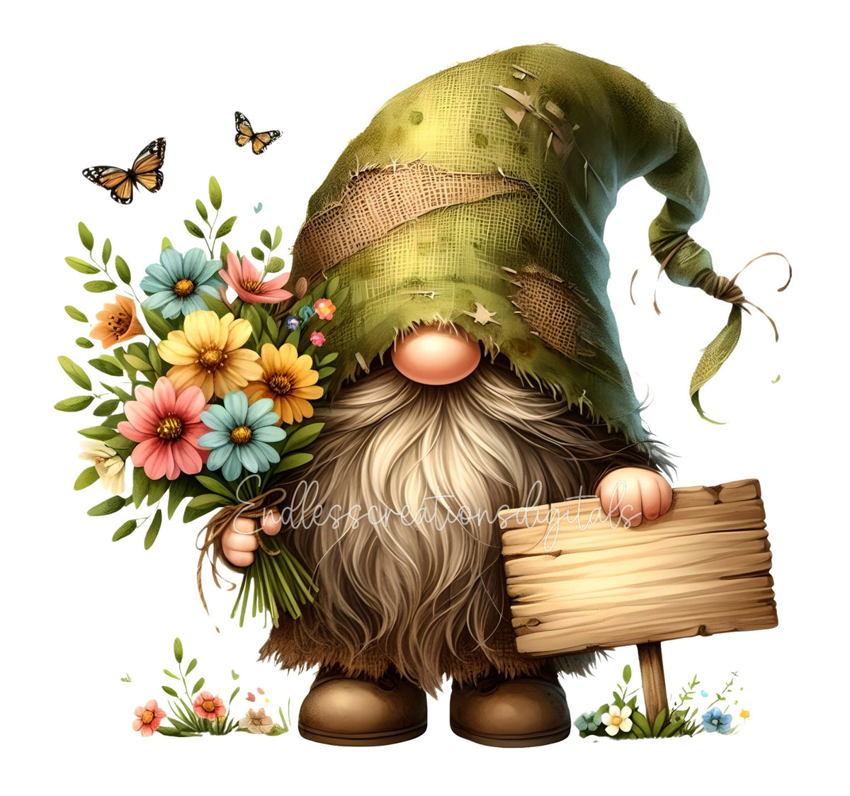 SPRING GNOME SUBLIMATION png, transparent  for sublimation high resolution, 4 files,  1  add your own text