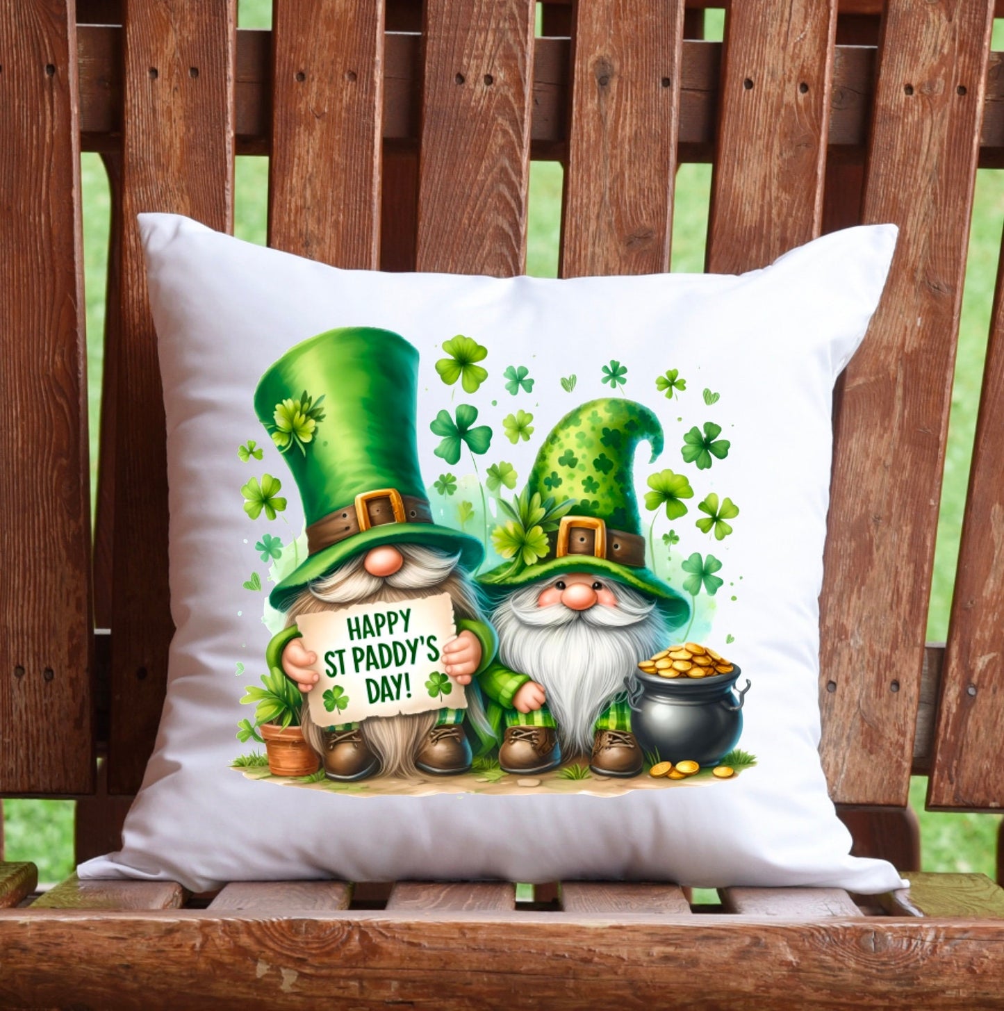 ST. PADDYS DAY gnome sublimation 3 high quality png files, including a round and transparent file for sublimation on pillows, door hangers