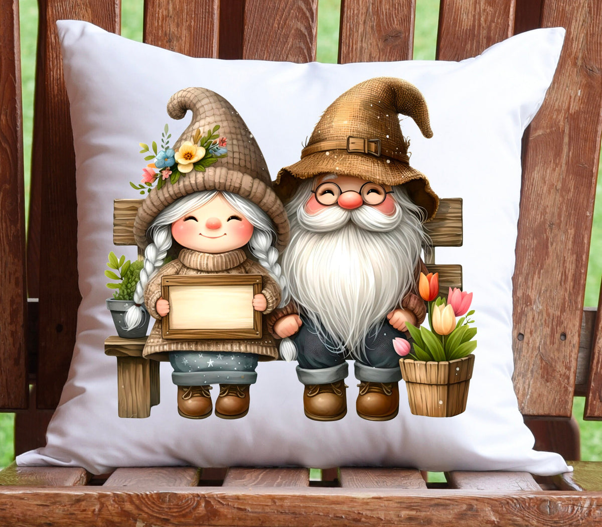 GNOME COUPLE ROUND, door hanger, wreath sign , transparent file for pillows, mugs etc, high resolution 300 dpi 2 digital files for download