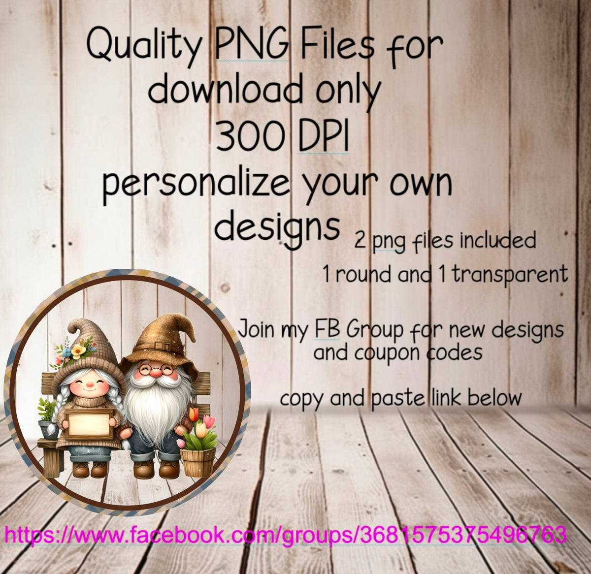 GNOME COUPLE ROUND, door hanger, wreath sign , transparent file for pillows, mugs etc, high resolution 300 dpi 2 digital files for download