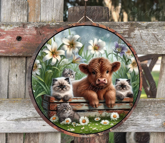 HIGHLAND COWS SUBLIMATION door hanger, wreath sign png, for sublimation high resolution