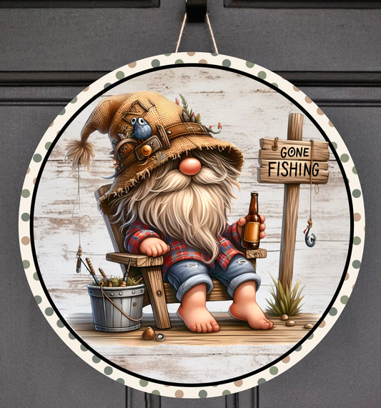 FISHING GNOME SUBLIMATION round 300dpi high quality digital image 1 round and 1 transparent.  2 files for download