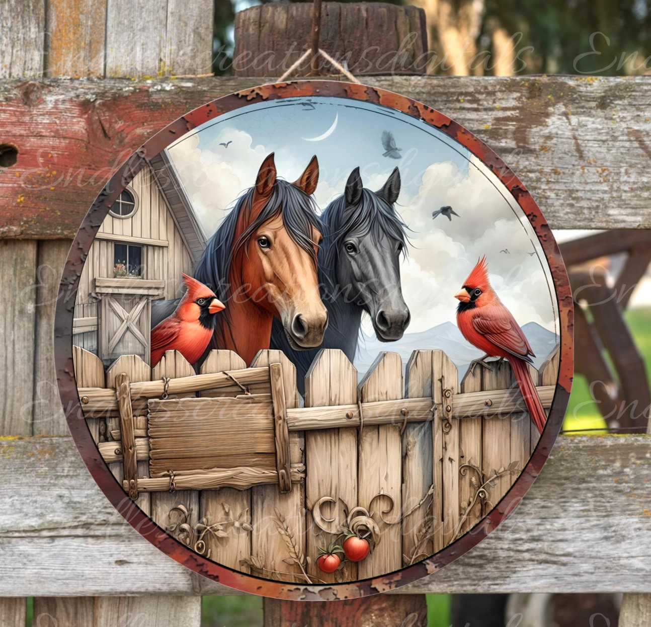 HORSES SUBLIMATION round door png, for sublimation high resolution transparent file for pillows. 2 files included for download