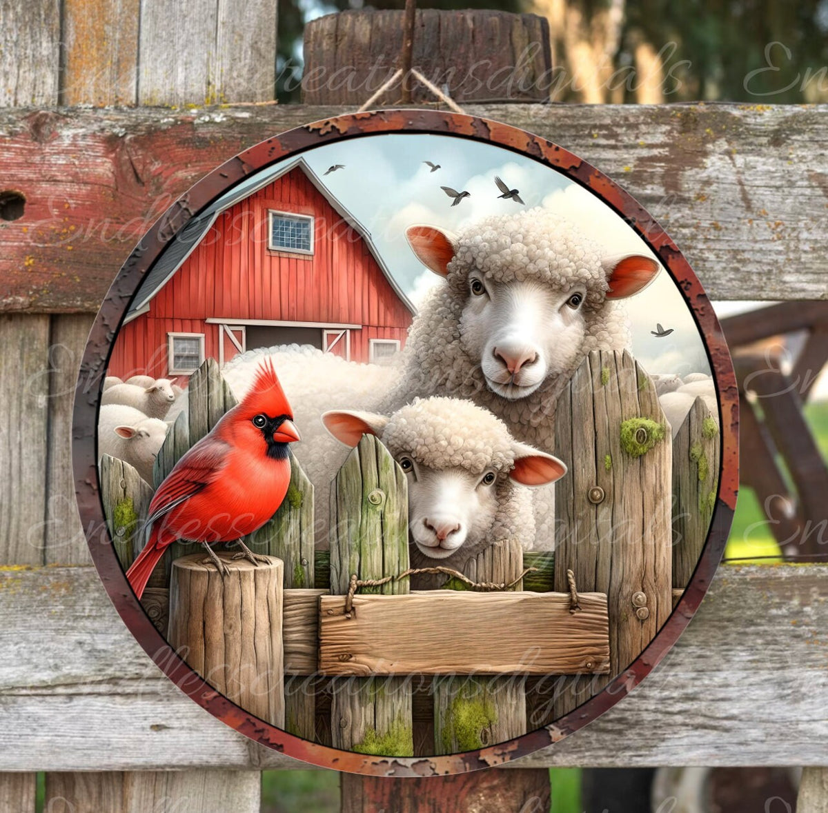 SHEEP SUBLIMATION round door png, for sublimation high resolution 300 dpi, add your own text on sign!