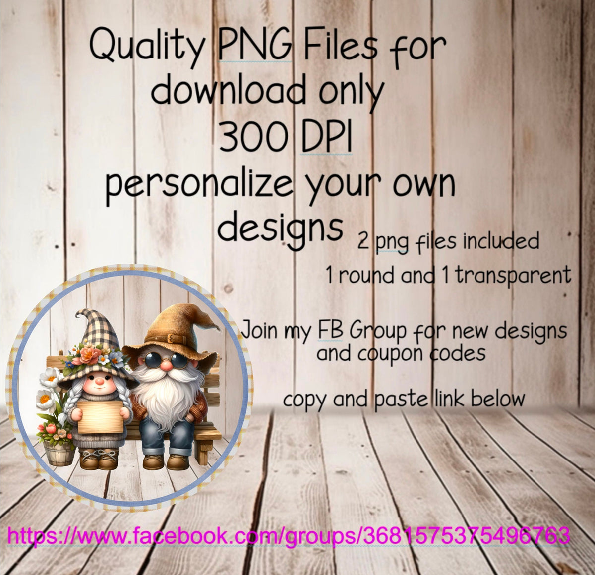 GNOME COUPLE ROUND, door hanger, wreath sign , transparent file for pillows, mugs etc, high resolution 300 dpi 2 digital files for download