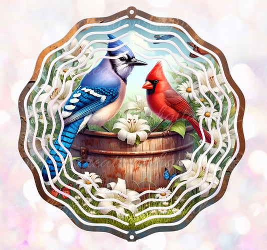 CARDINAL BLUEJAY WIND SPINNER